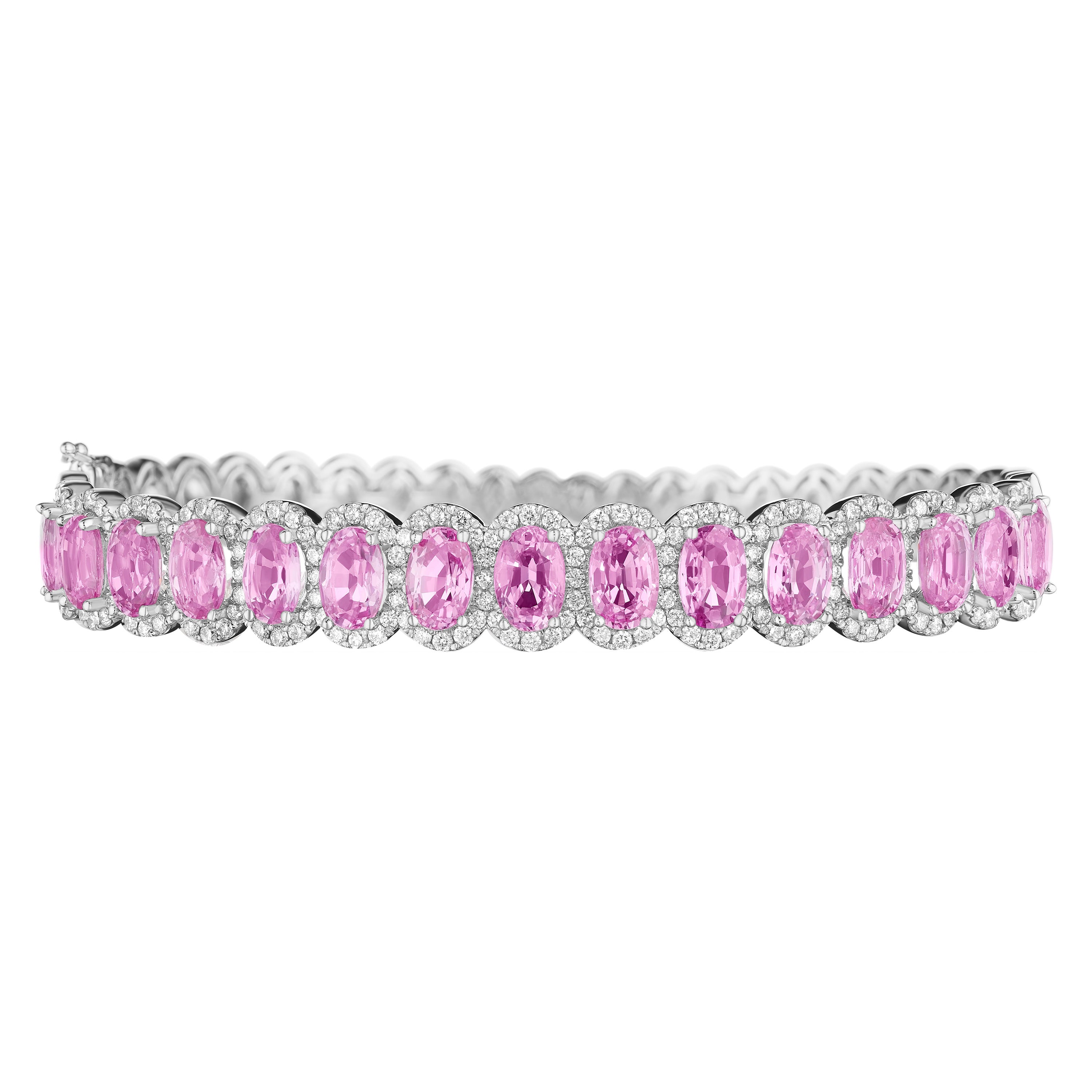 10,35ct Pink Sapphire & Diamant Armreif aus 14KT Gold im Angebot