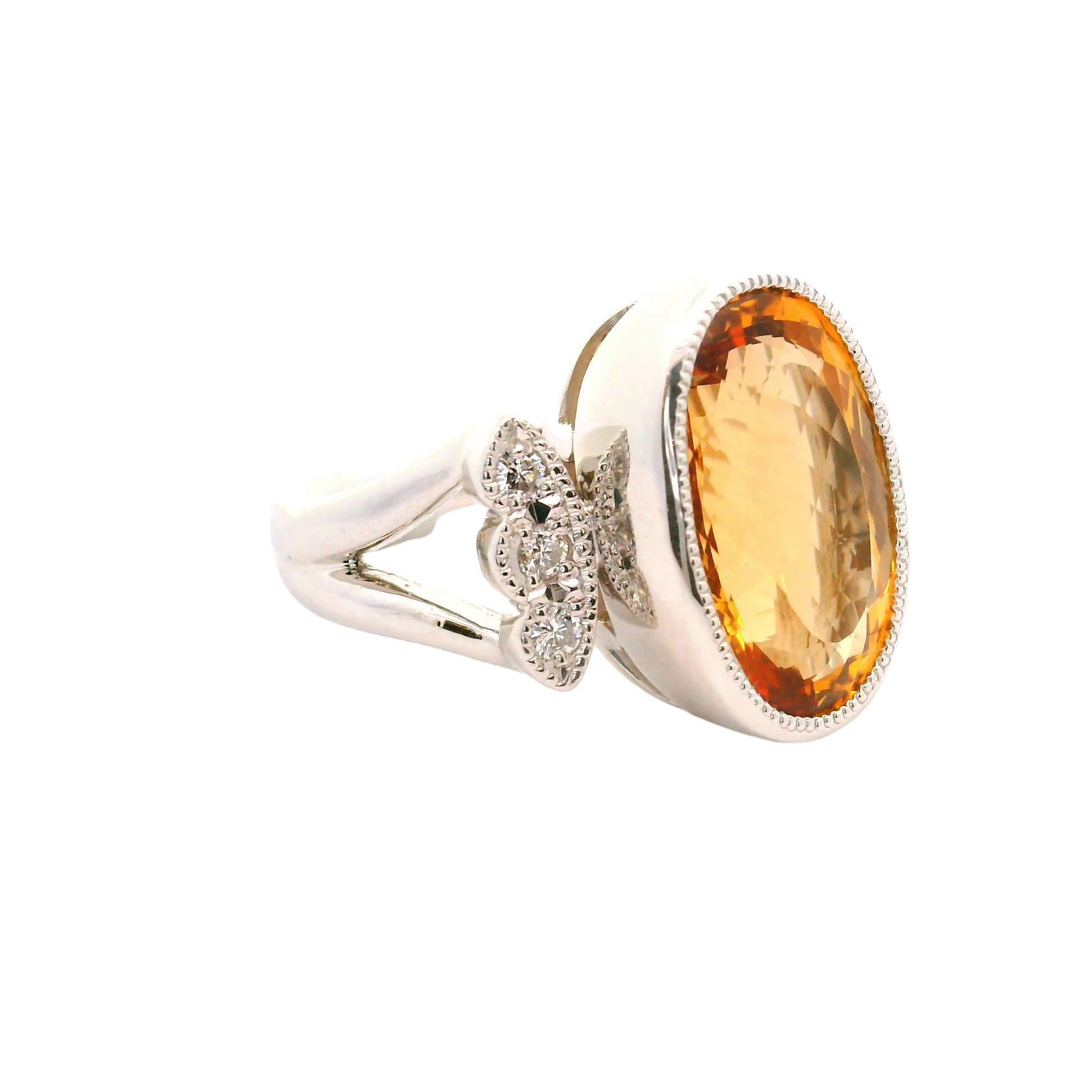Oval Cut 10.36 Carat Imperial Topaz Diamond Platinum Ring For Sale