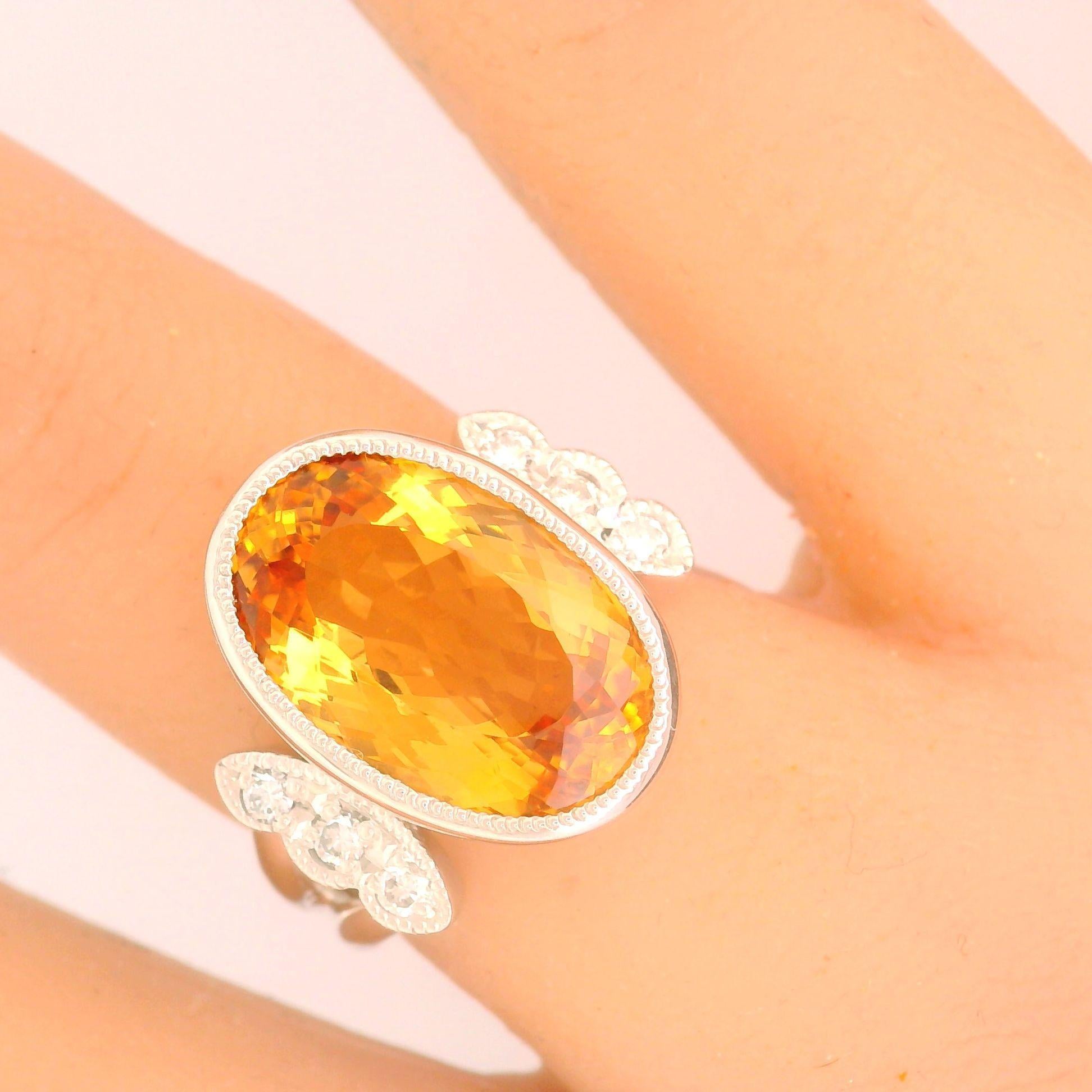 10.36 Carat Imperial Topaz Diamond Platinum Ring In New Condition For Sale In Beverly Hills, CA