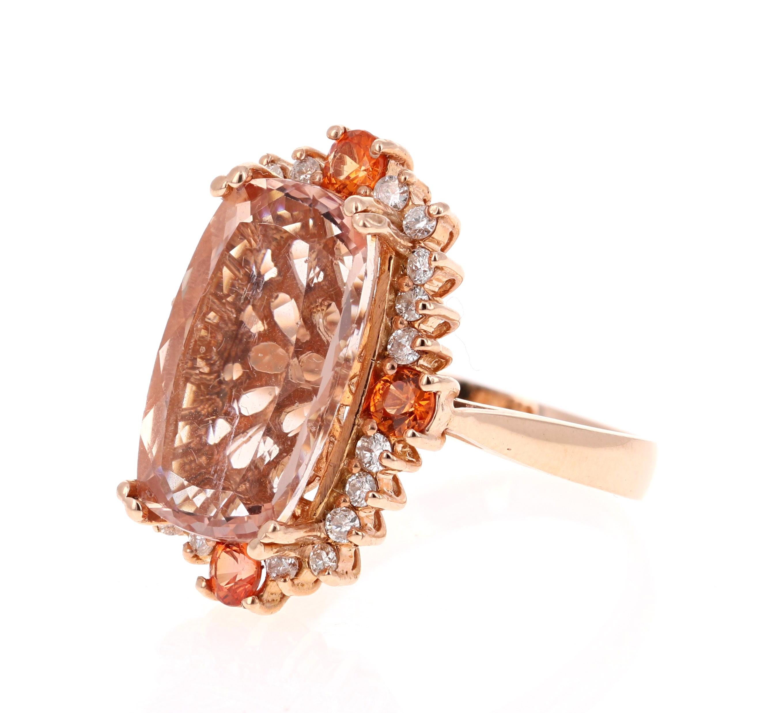 Contemporary 10.36 Carat Morganite Sapphire Diamond Rose Gold Cocktail Ring For Sale