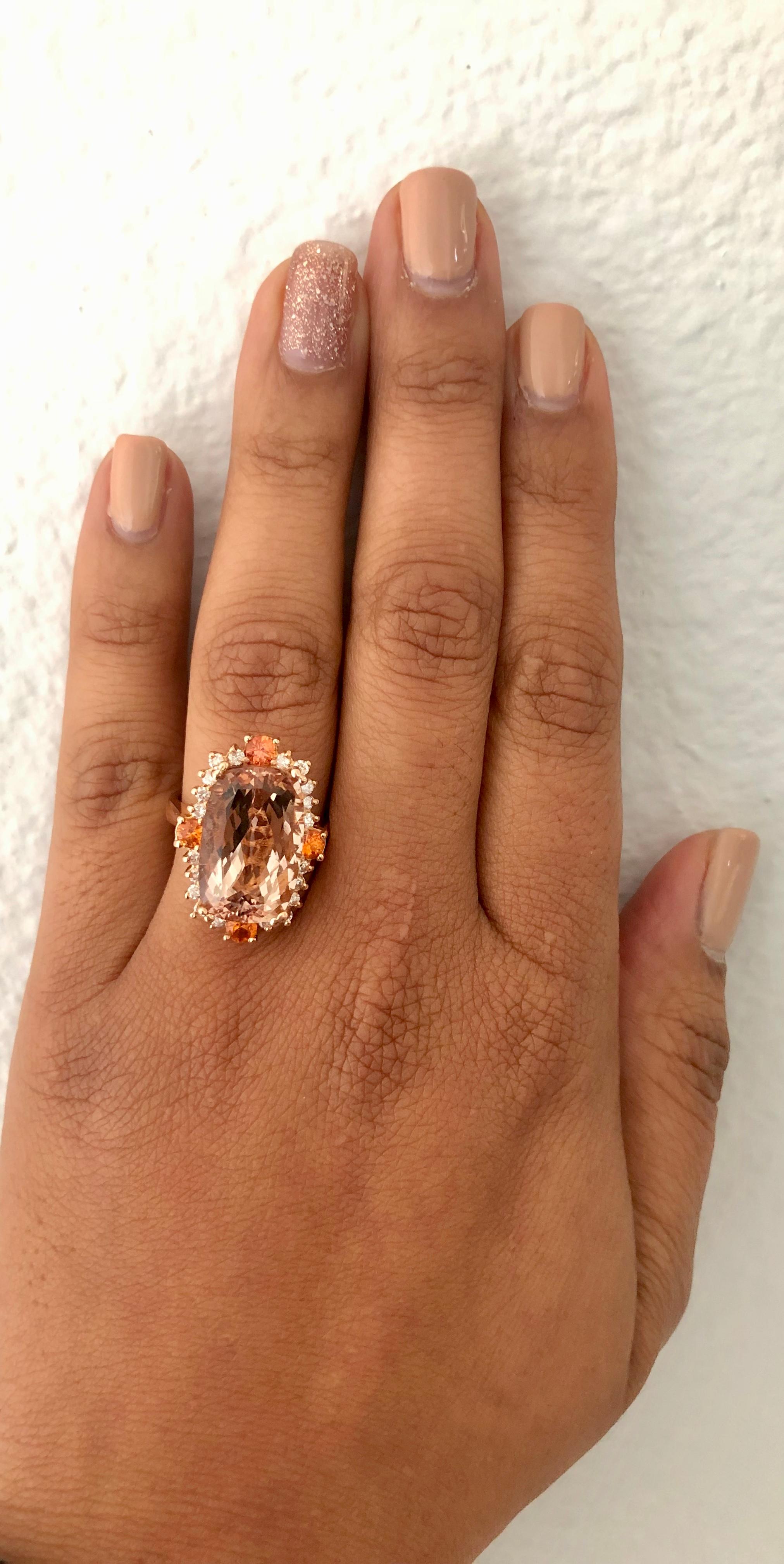 10.36 Carat Morganite Sapphire Diamond Rose Gold Cocktail Ring In New Condition For Sale In Los Angeles, CA