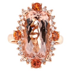 Bague cocktail en or rose avec saphirs, morganite et diamants de 10,36 carats