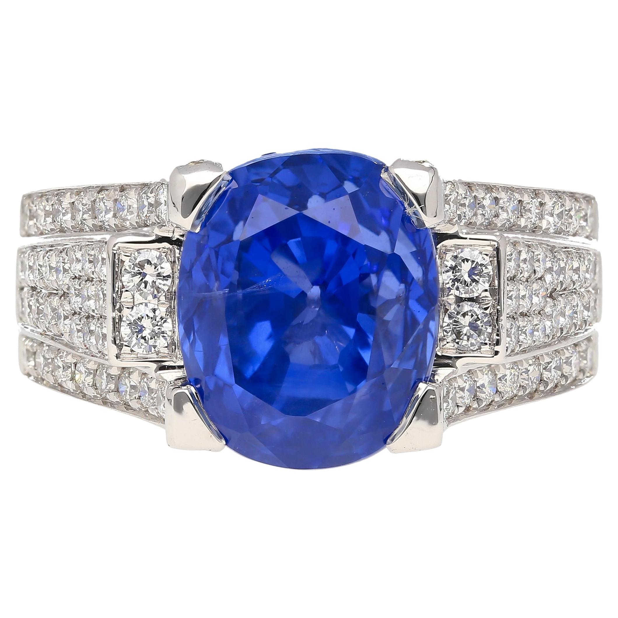 10.36 Carat No Heat Sri Lanka Oval Blue Sapphire and Diamond Ring