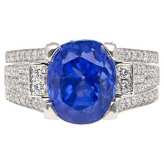 10.36 Carat No Heat Sri Lanka Oval Blue Sapphire and Diamond Ring