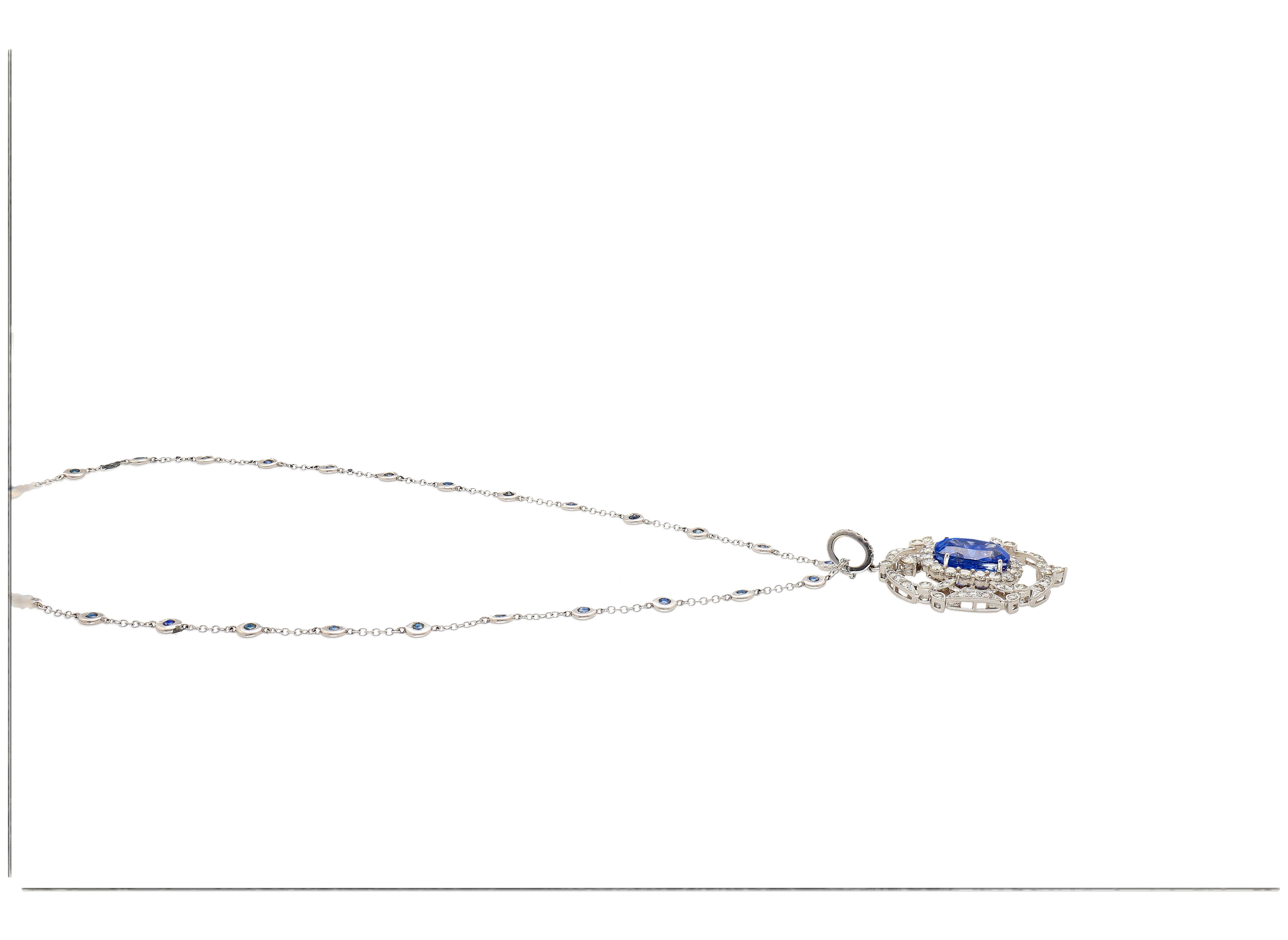 Victorian 10.36 Carat Oval Cut No Heat Sri Lanka Blue Sapphire Drop Pendant Necklace For Sale