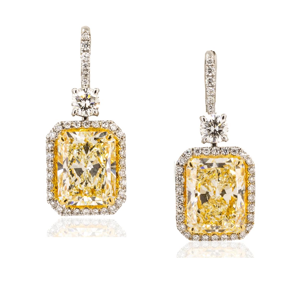 10.36 Carat Yellow Diamond Earrings In Excellent Condition For Sale In Sarasota, FL