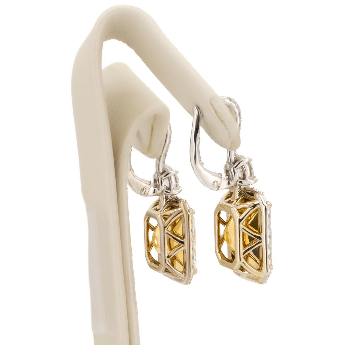 Women's or Men's 10.36 Carat Yellow Diamond Earrings For Sale