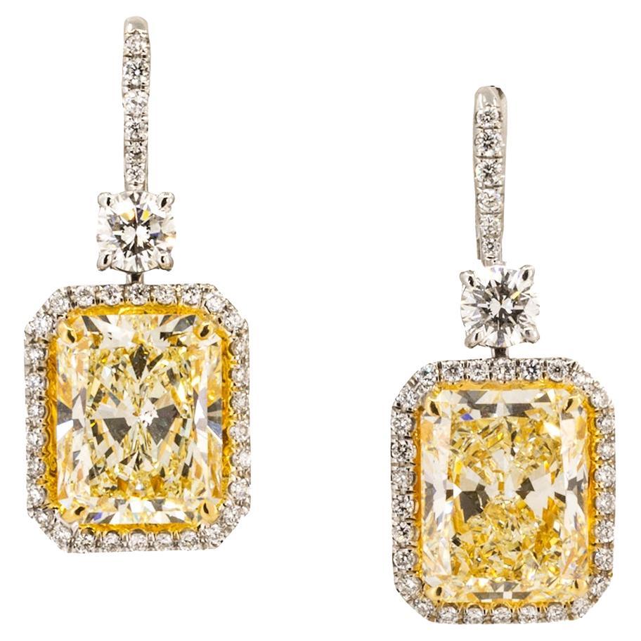 10.36 Carat Yellow Diamond Earrings For Sale