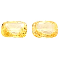 10.38 Carat Cushion Shaped Unheated Sri Lankan Yellow Sapphire, Pair