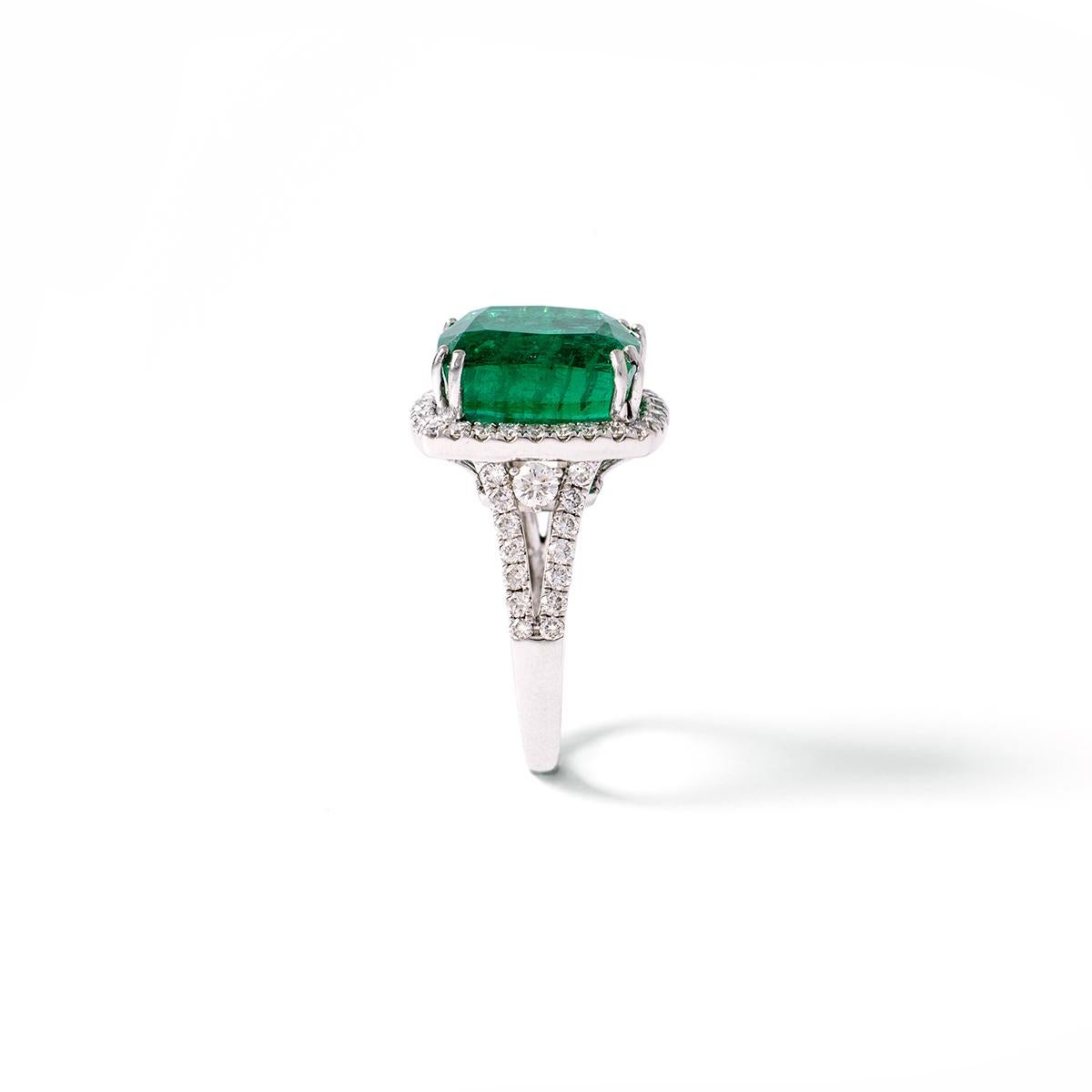 Contemporary 10.38 Carat Emerald Diamond Ring For Sale