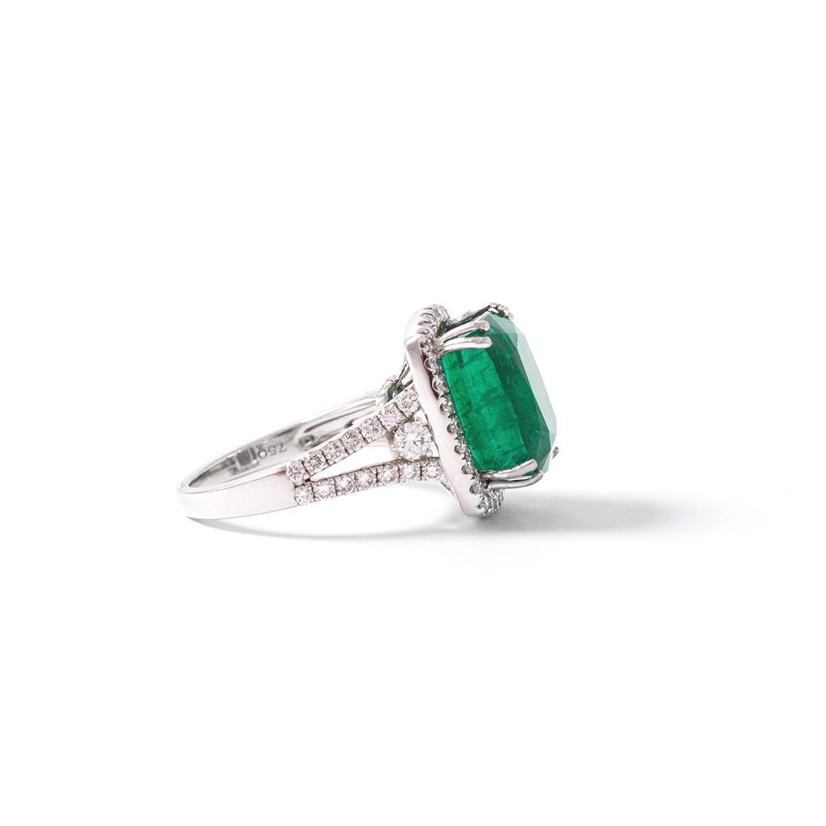 Emerald Cut 10.38 Carat Emerald Diamond Ring For Sale