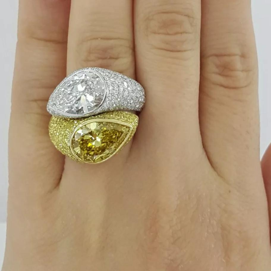 10,38 Karat Moi&Toi Fancy Gelber Diamant-Pavé-Ring mit Fancy-Diamant (Tropfenschliff) im Angebot
