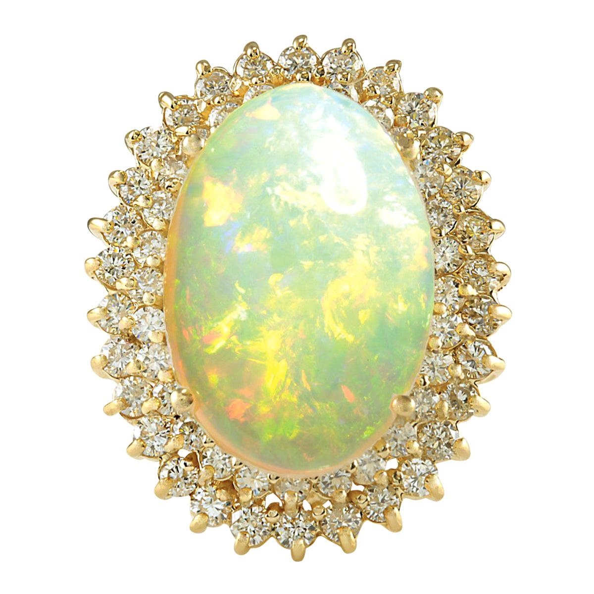 Natural Opal Diamond Ring In 14 Karat Yellow Gold  For Sale