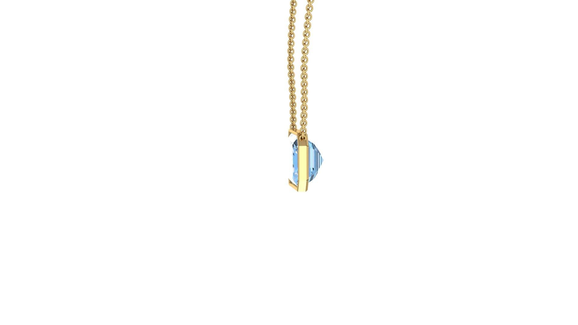 10,39 Karat Smaragdschliff Aquamarin in 18K Gold dünner Lünette Halskette Anhänger (Art déco) im Angebot