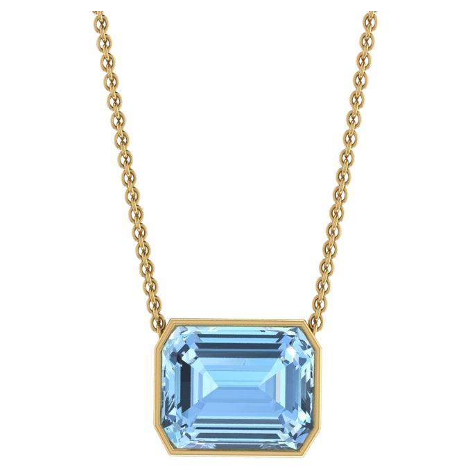 10.39 Carat Emerald Cut Aquamarine in 18K Gold Thin Bezel Necklace Pendant  For Sale at 1stDibs