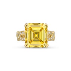 10.39 Carat Emerald-cut Statement  fancy yellow diamond ring, Fancy Rarity