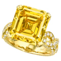 10.39 Carat Emerald-cut Statement  fancy yellow diamond ring, Fancy Rarity