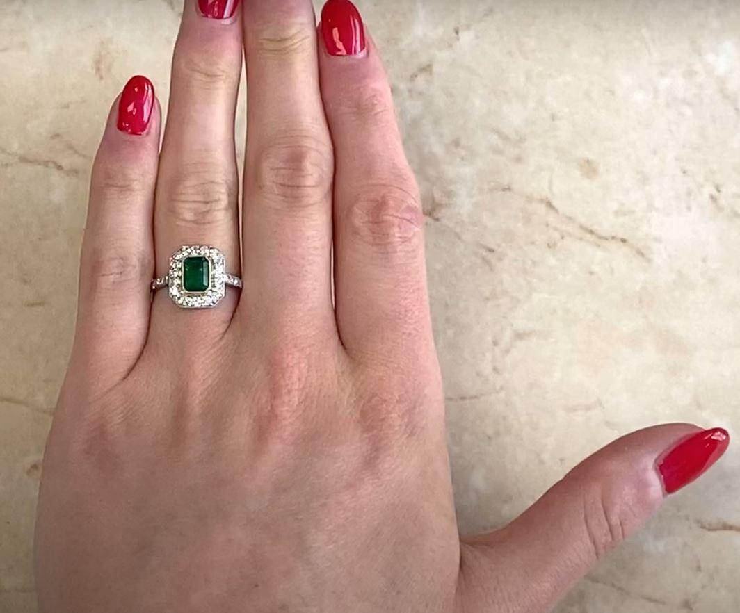 1.03ct Emerald Cut Emerald Engagement Ring, Diamond Halo, Platinum  For Sale 4