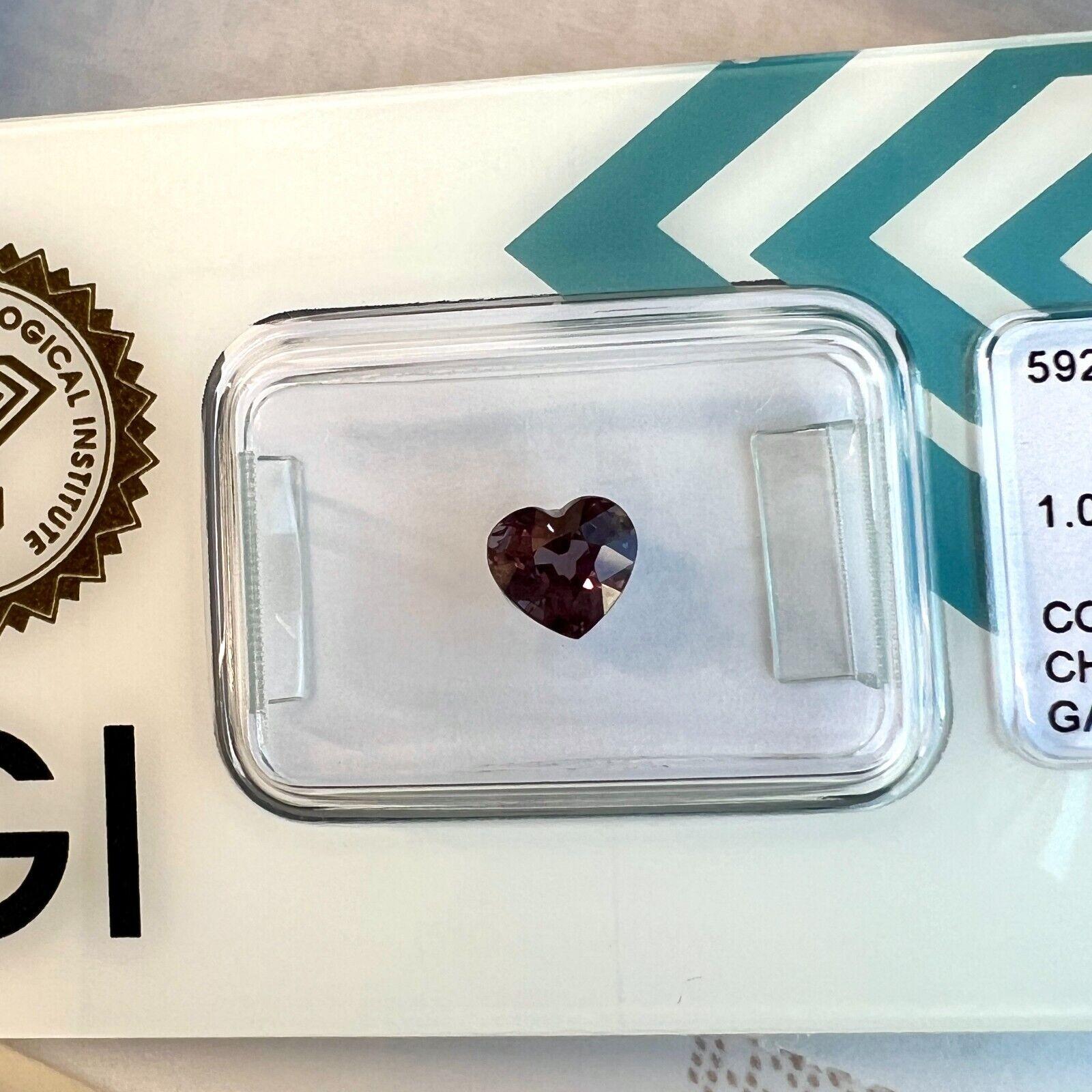 Women's or Men's 1.03Ct Natural Colour Change Garnet Pink Purple IGI Certified Heart Cut Gem For Sale