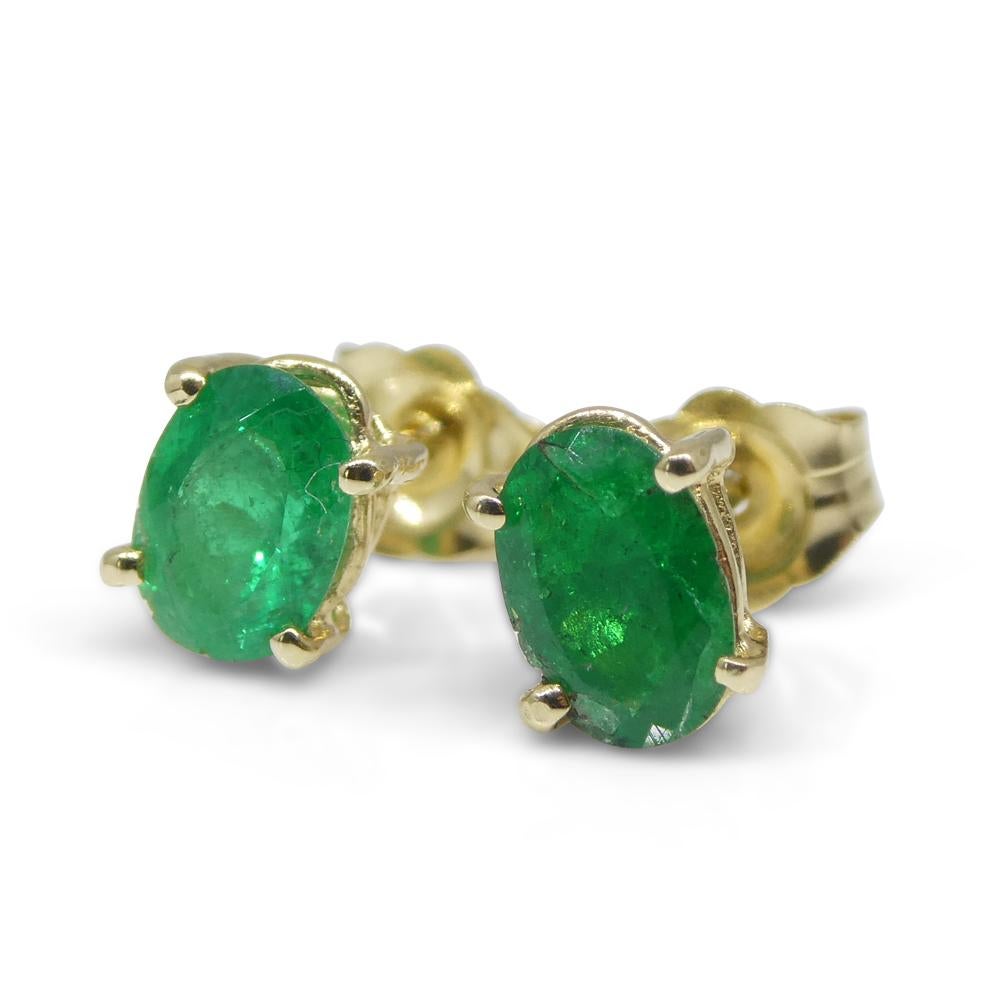 1,03ct Ovaler grüner kolumbianischer Smaragd Ohrstecker in 14k Gelbgold im Angebot 4