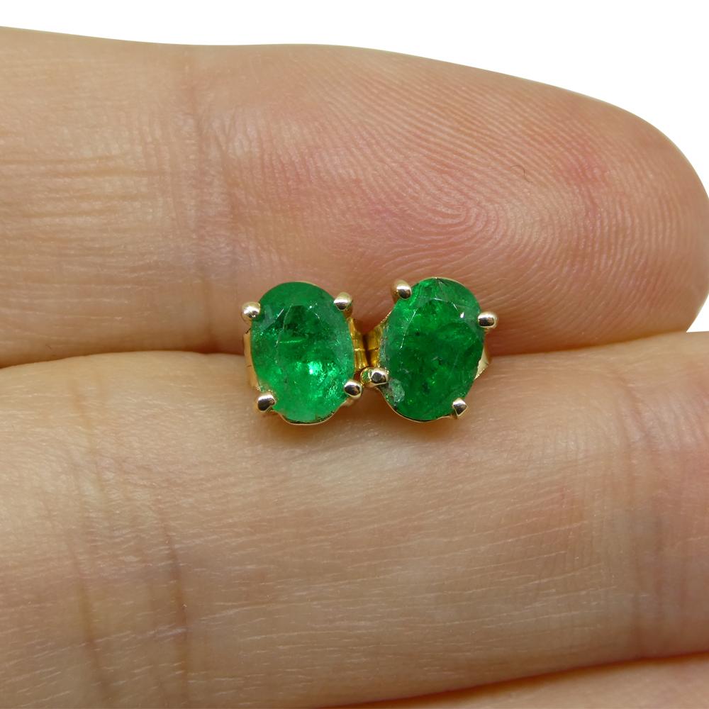1,03ct Ovaler grüner kolumbianischer Smaragd Ohrstecker in 14k Gelbgold im Angebot 6