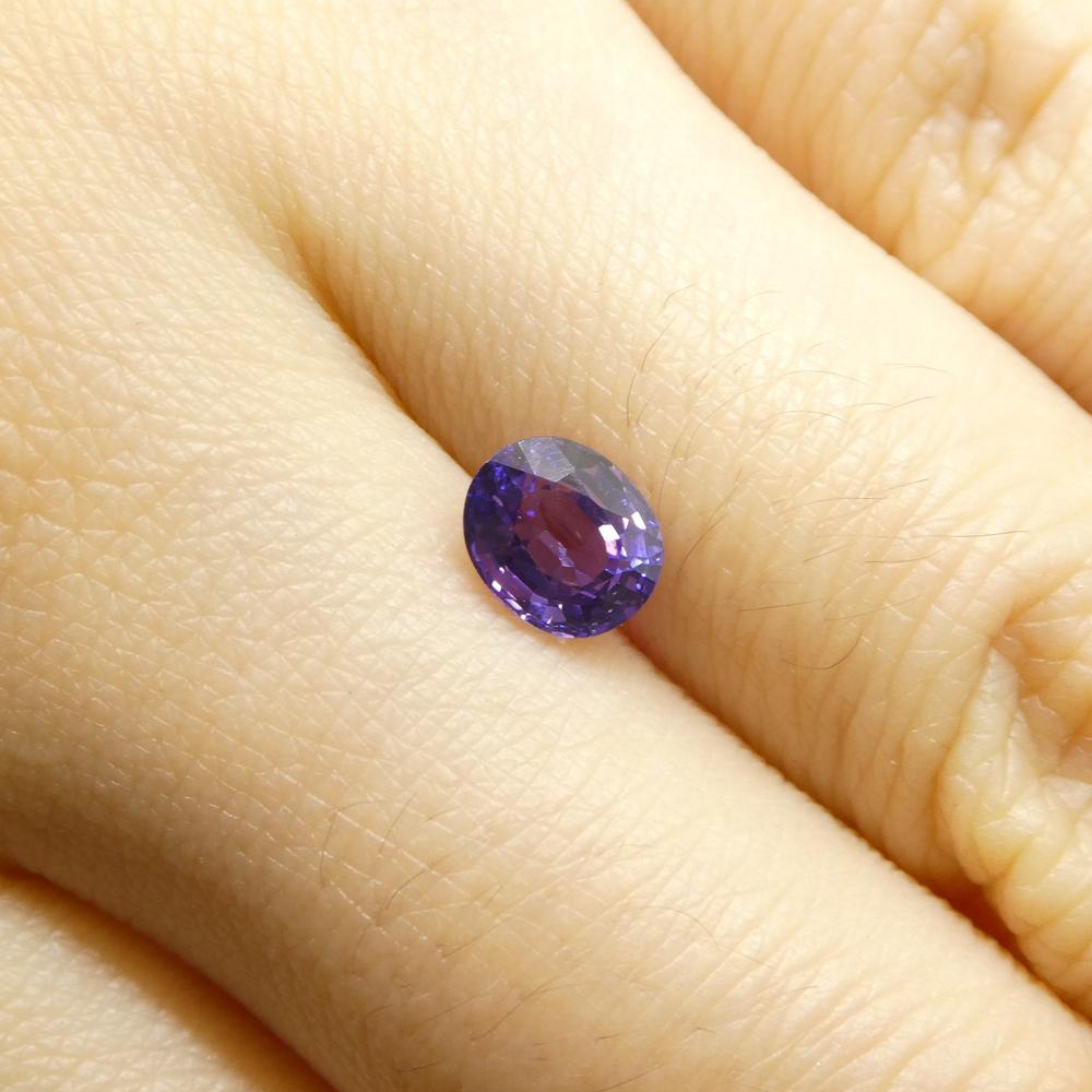 Description:

Gem Type: Sapphire
Number of Stones: 1
Weight: 1.03 cts
Measurements: 6.17 x 5.14 x 3.44 mm
Shape: Oval
Cutting Style Crown: Brilliant Cut
Cutting Style Pavilion: Step Cut
Transparency: Transparent
Clarity: Very Slightly Included: Eye