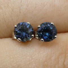 1.03ct Round Blue Spinel Stud Earrings set in 14k White Gold