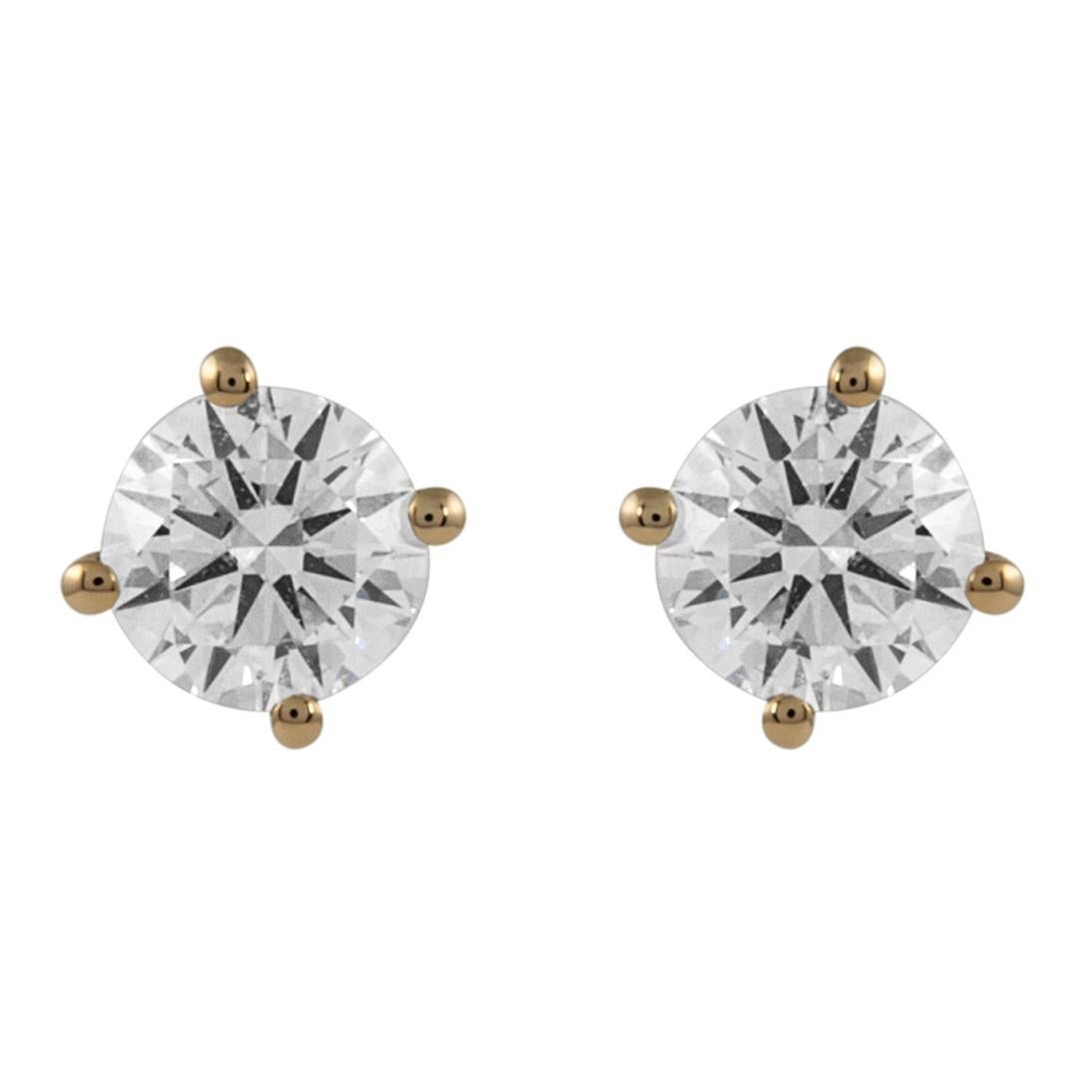 Round Cut 1.03ct Round Diamond Stud Earrings 18k Yellow Gold For Sale