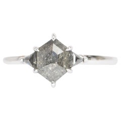 1.03ct Salt and Pepper Diamond Triangle Sides Engagement Ring 14k White Gold
