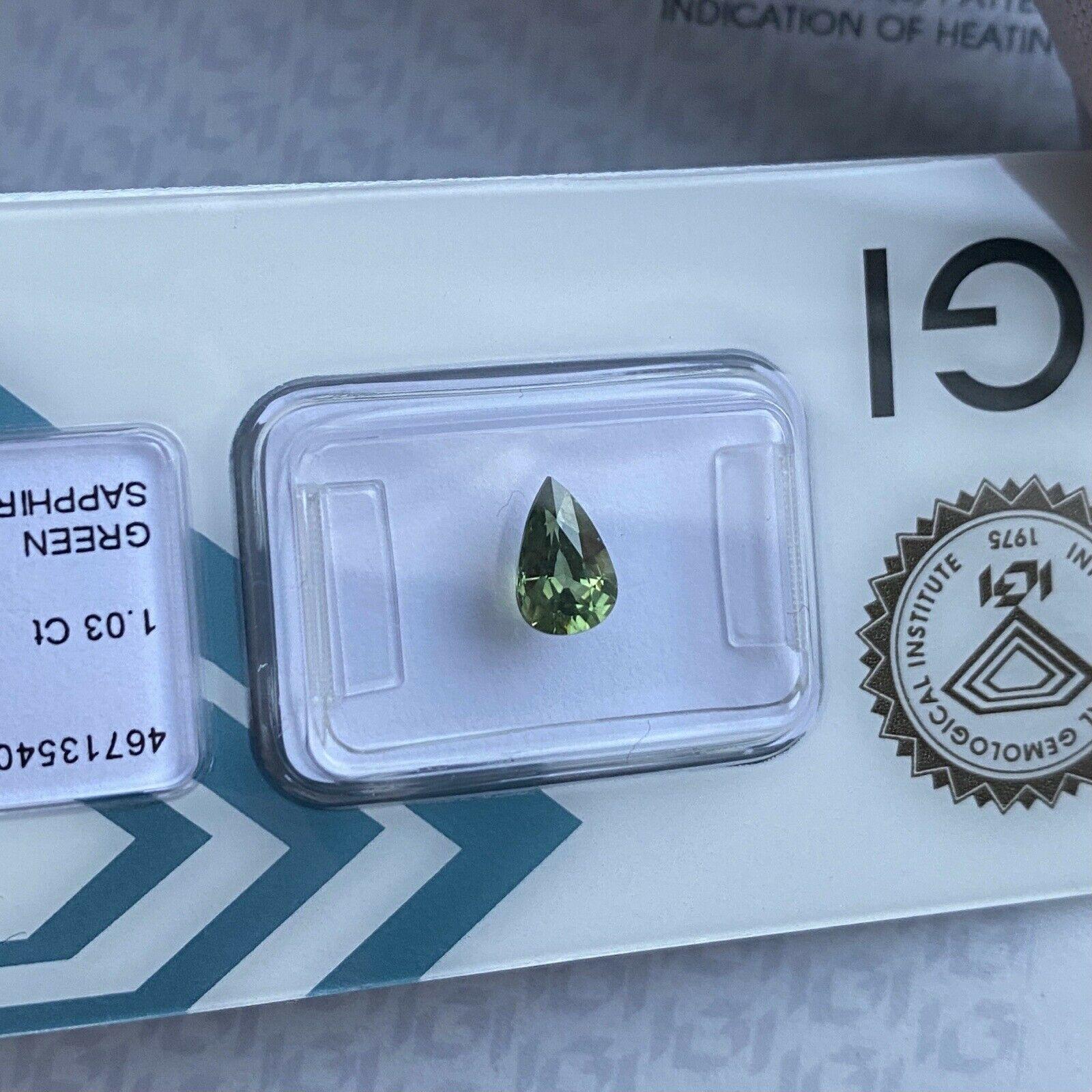 1.03ct Untreated Green Blue Sapphire IGI Certified Unheated Pear Cut Gem

Fine Blue Green Untreated Sapphire In IGI Blister. 
1.03 Carat with an excellent oval cut and totally untreated/unheated which is very rare for natural sapphires. Confirmed as