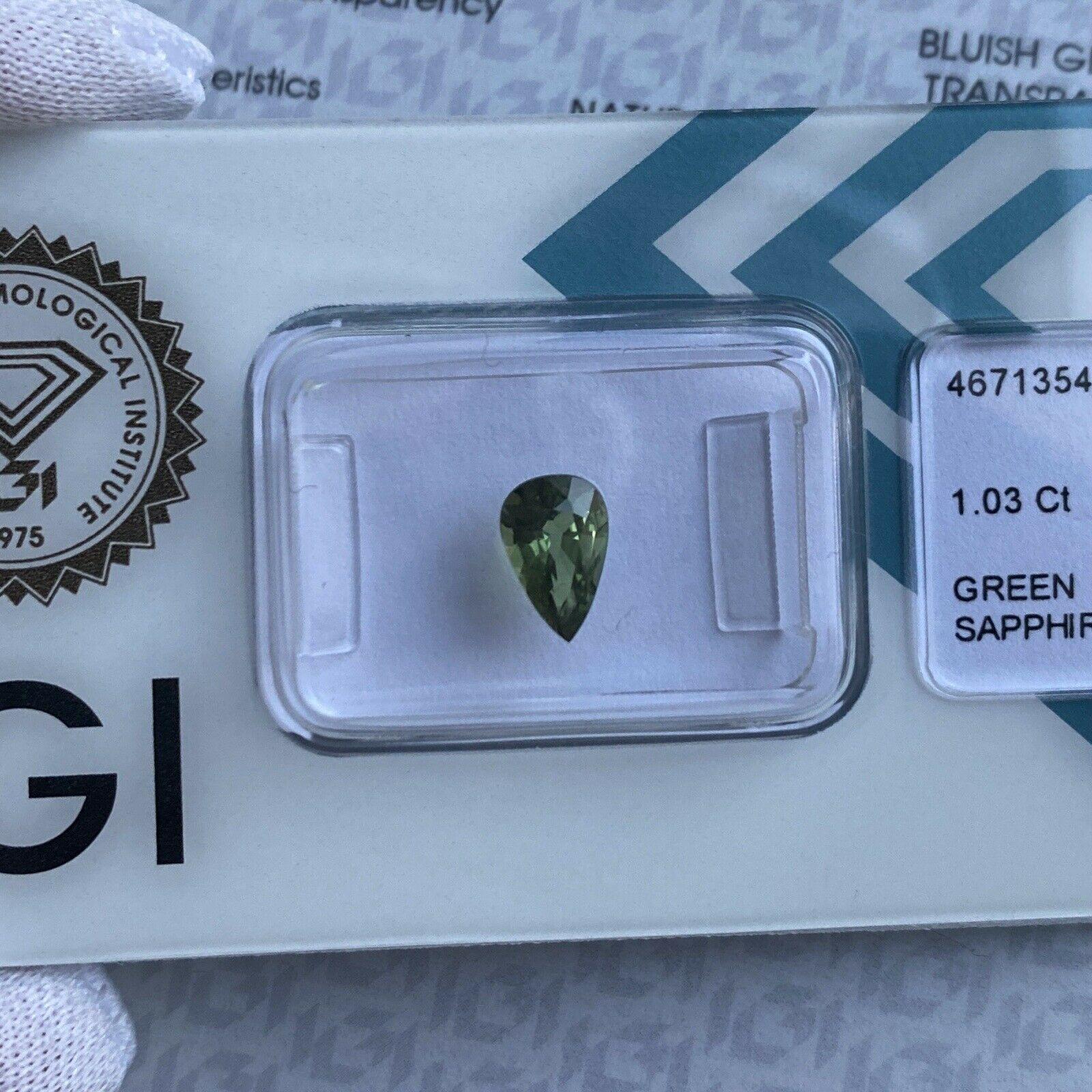 1.03ct Untreated Green Blue Sapphire IGI Certified Unheated Pear Cut Gem For Sale 1