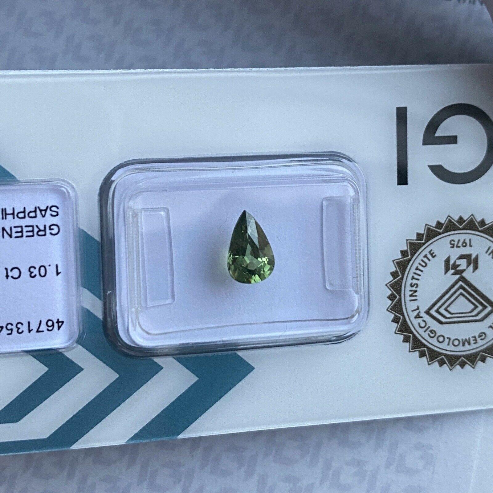 1.03ct Untreated Green Blue Sapphire IGI Certified Unheated Pear Cut Gem For Sale 2