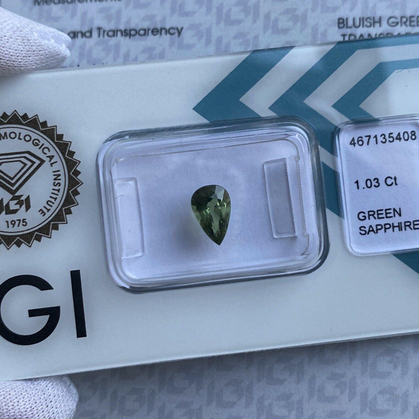 1.03ct Untreated Green Blue Sapphire IGI Certified Unheated Pear Cut Gem For Sale 3