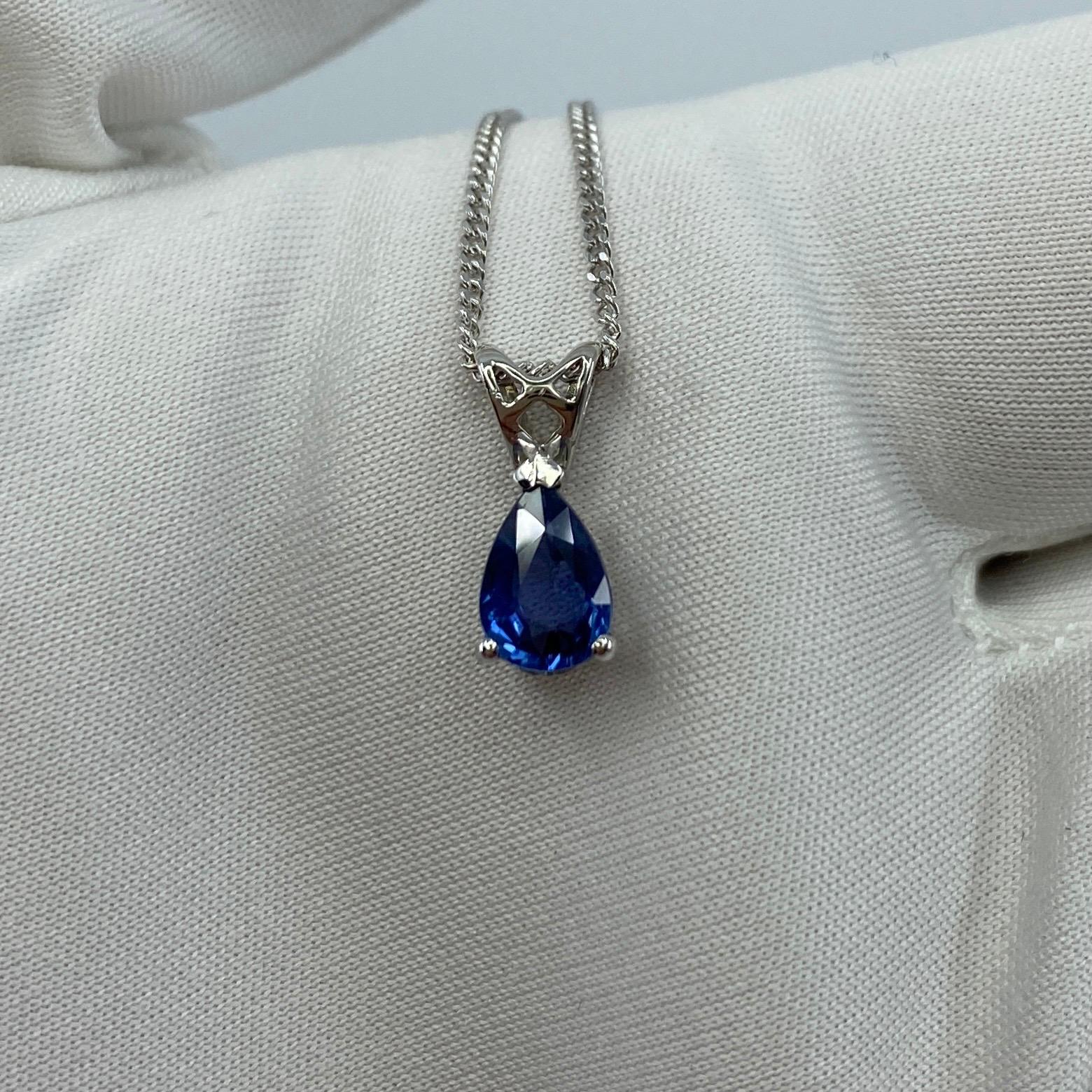 1.03ct Vivid Blue Ceylon Sapphire 18k White Gold Pear Cut Heart Pendant Necklace 5
