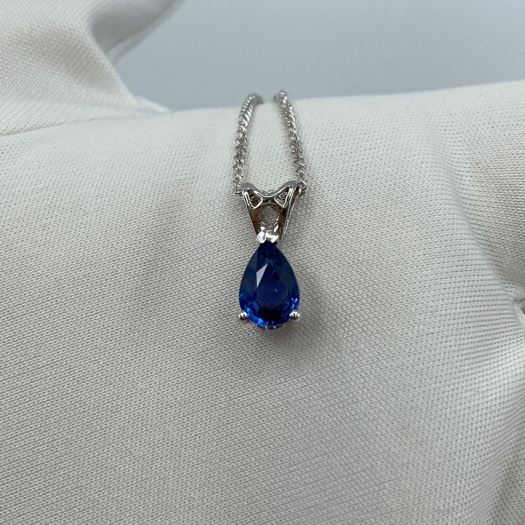 1.03ct Vivid Blue Ceylon Sapphire 18k White Gold Pear Cut Heart Pendant Necklace In New Condition In Birmingham, GB