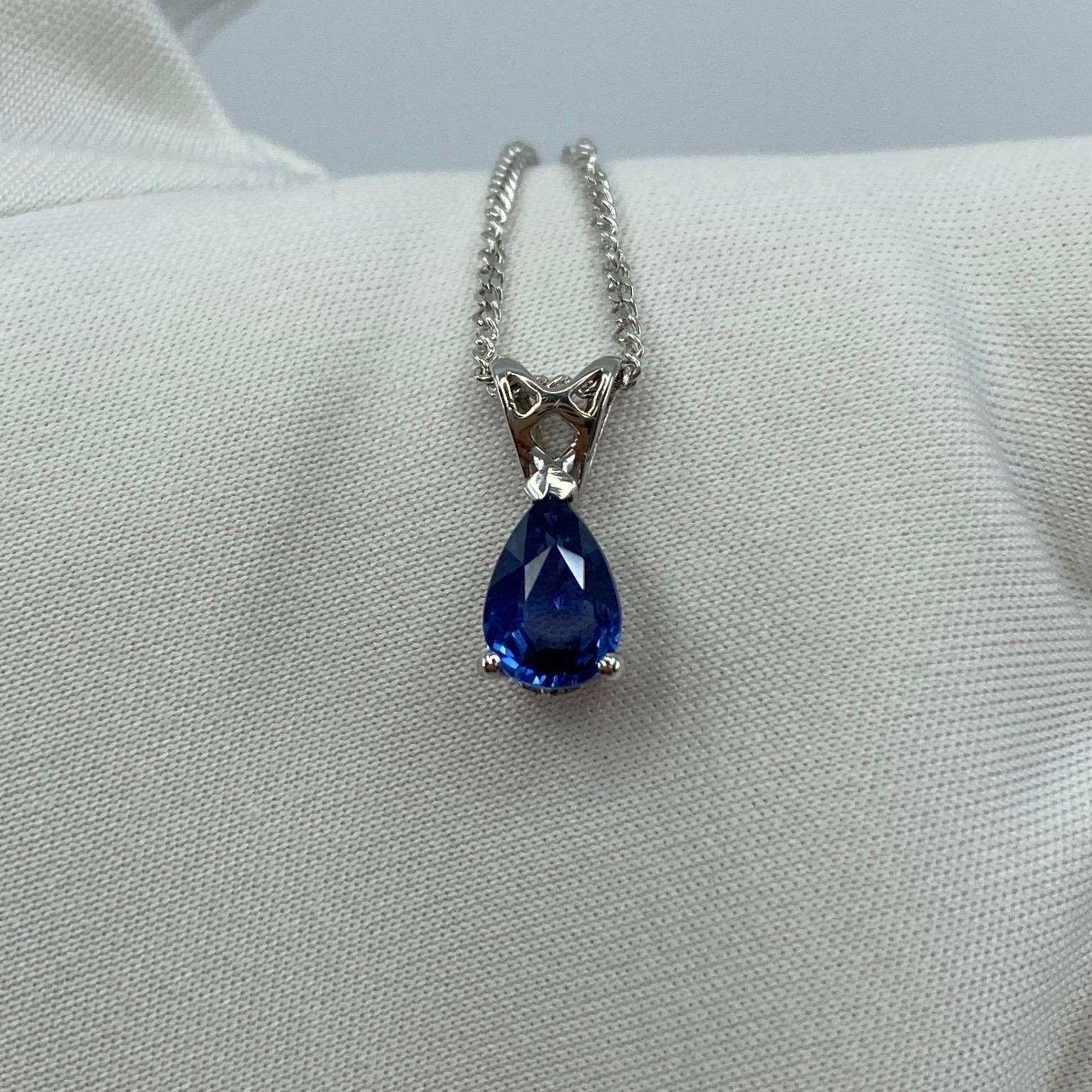 Women's or Men's 1.03ct Vivid Blue Ceylon Sapphire 18k White Gold Pear Cut Heart Pendant Necklace