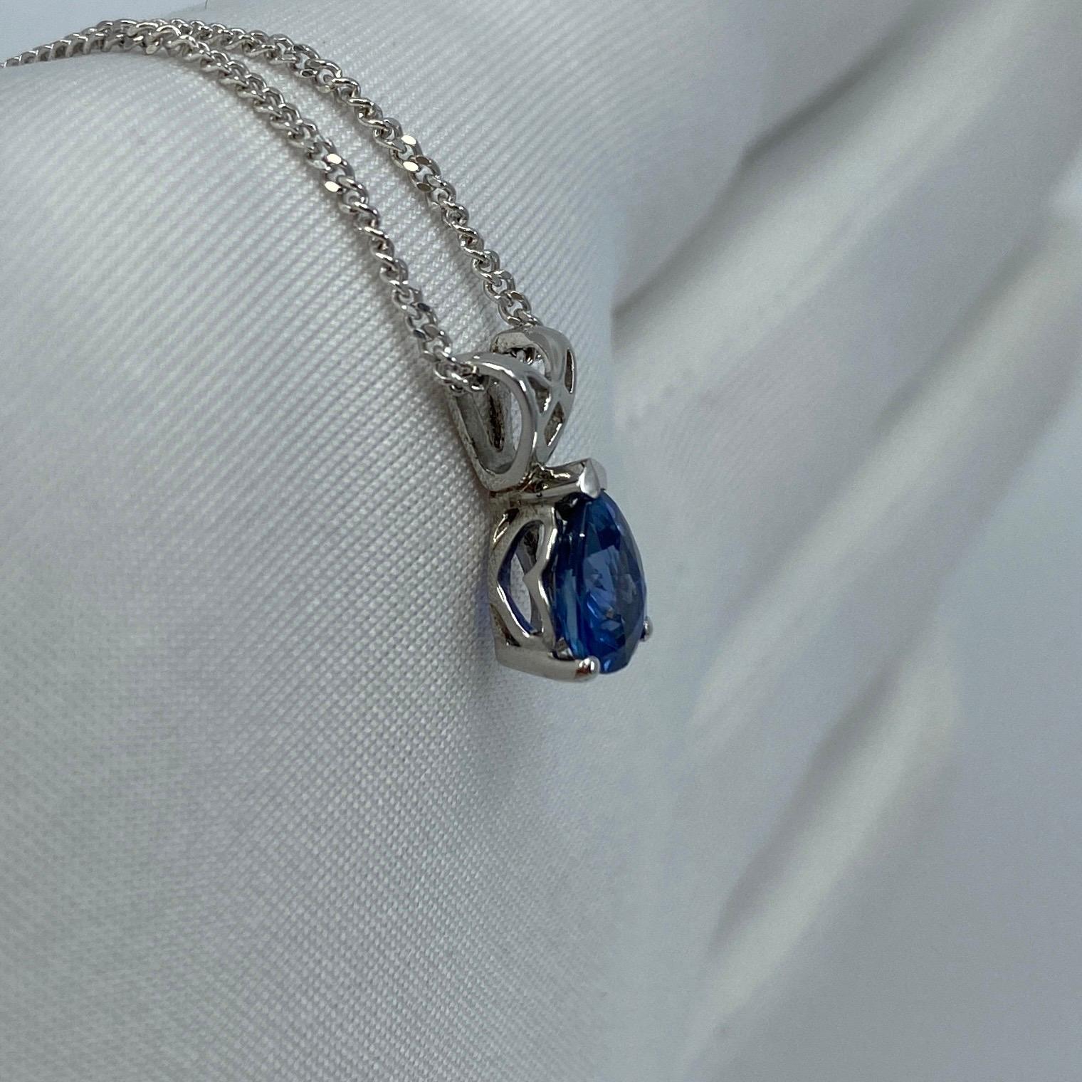 1.03ct Vivid Blue Ceylon Sapphire 18k White Gold Pear Cut Heart Pendant Necklace 1