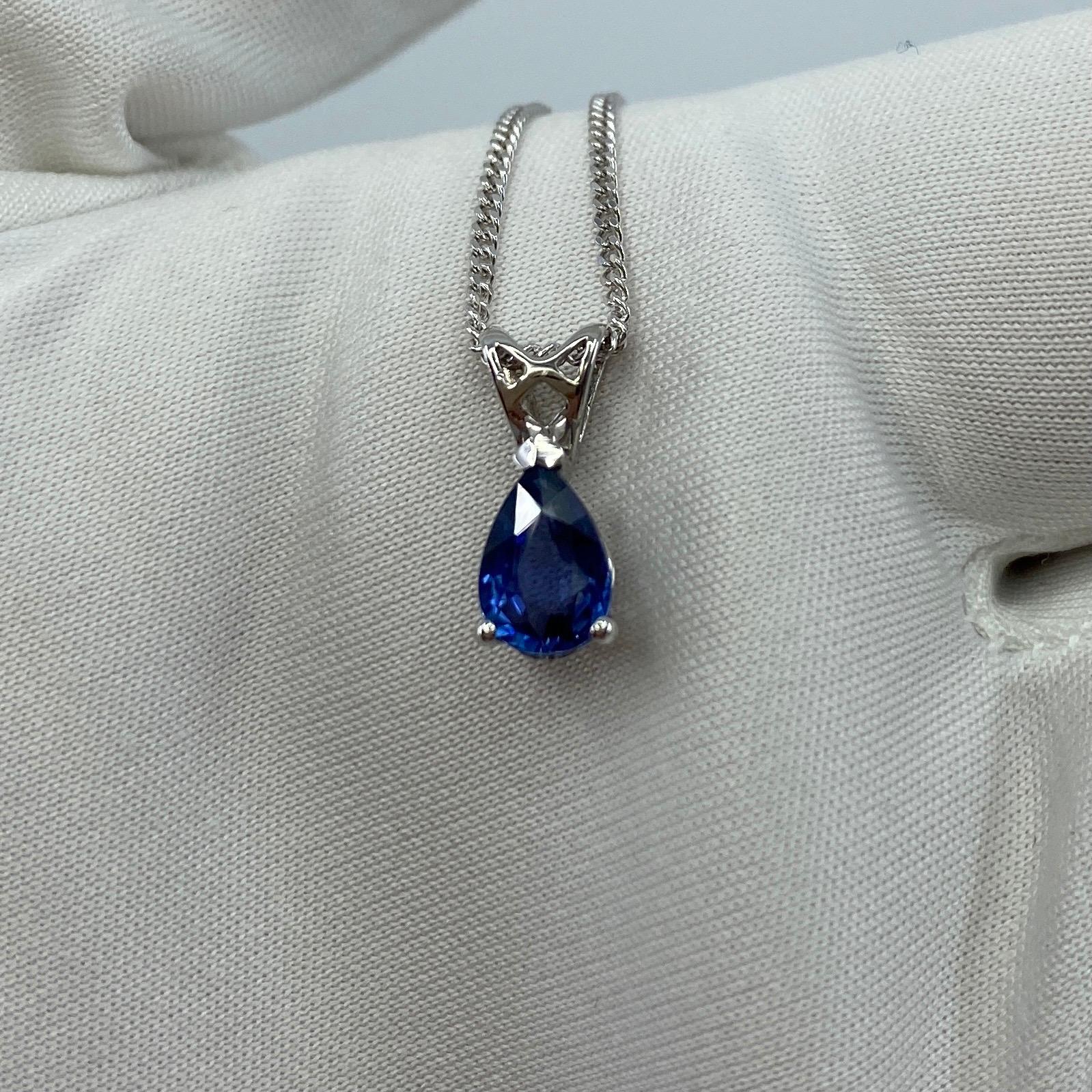 1.03ct Vivid Blue Ceylon Sapphire 18k White Gold Pear Cut Heart Pendant Necklace 2