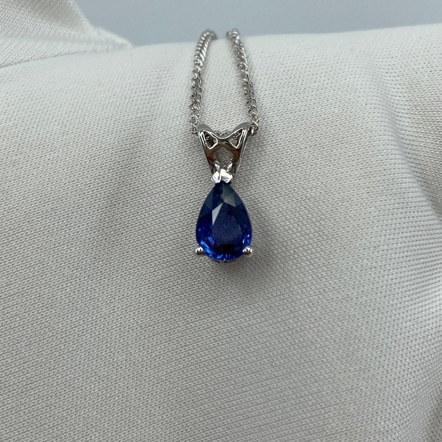 1.03ct Vivid Blue Ceylon Sapphire 18k White Gold Pear Cut Heart Pendant Necklace 3