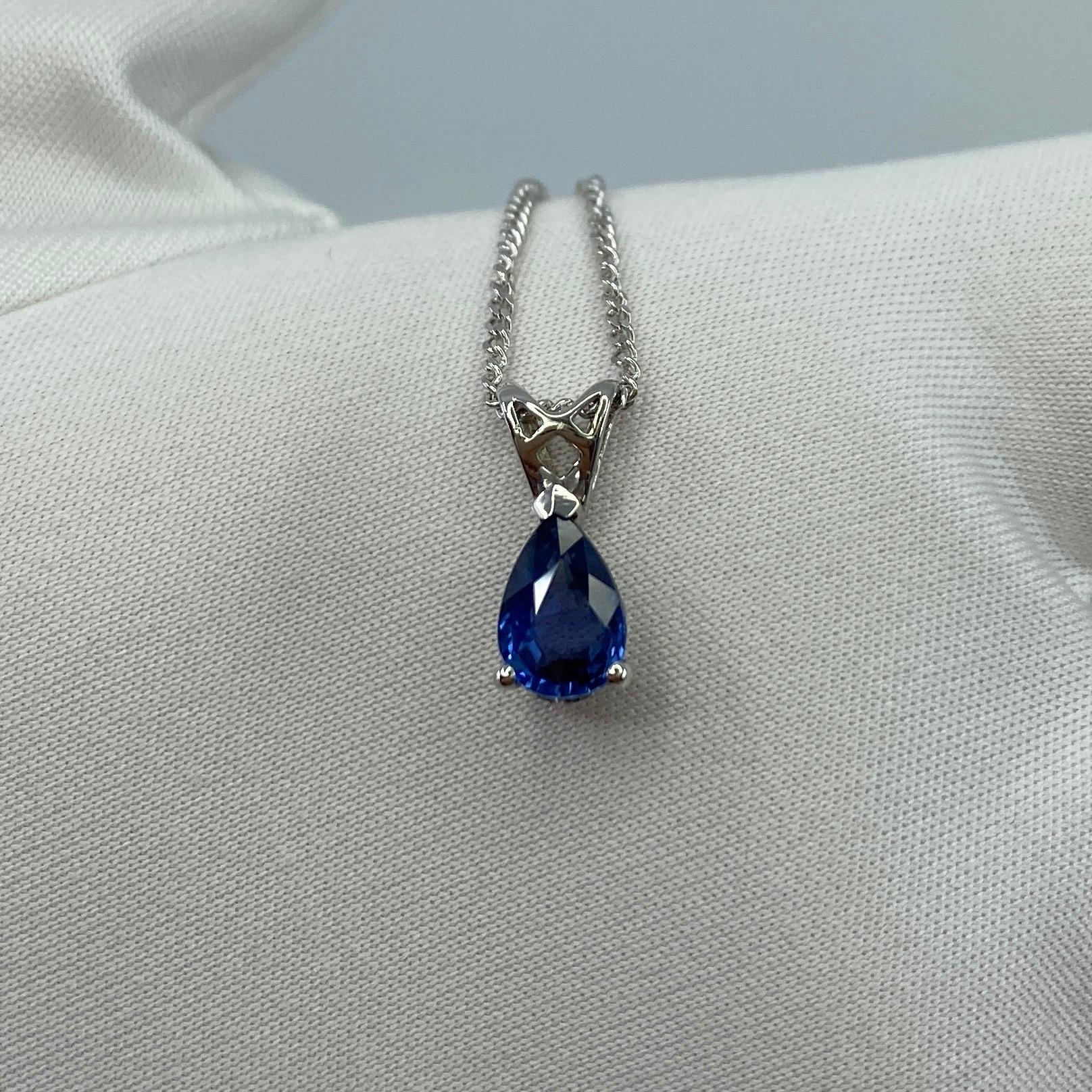 1.03ct Vivid Blue Ceylon Sapphire 18k White Gold Pear Cut Heart Pendant Necklace 4