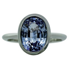 1.03ct Vivid Light Blue Ceylon Sapphire Oval 950 Platinum Solitaire Bezel Ring
