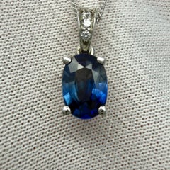 1.03ct Vivid Royal Blue Ceylon Sapphire & Diamond 950 Platinum Pendant Necklace