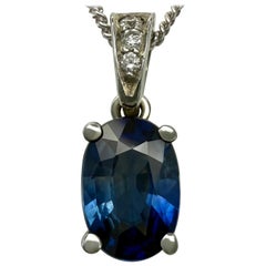 1.03ct Vivid Royal Blue Ceylon Sapphire & Diamond 950 Platinum Pendant Necklace