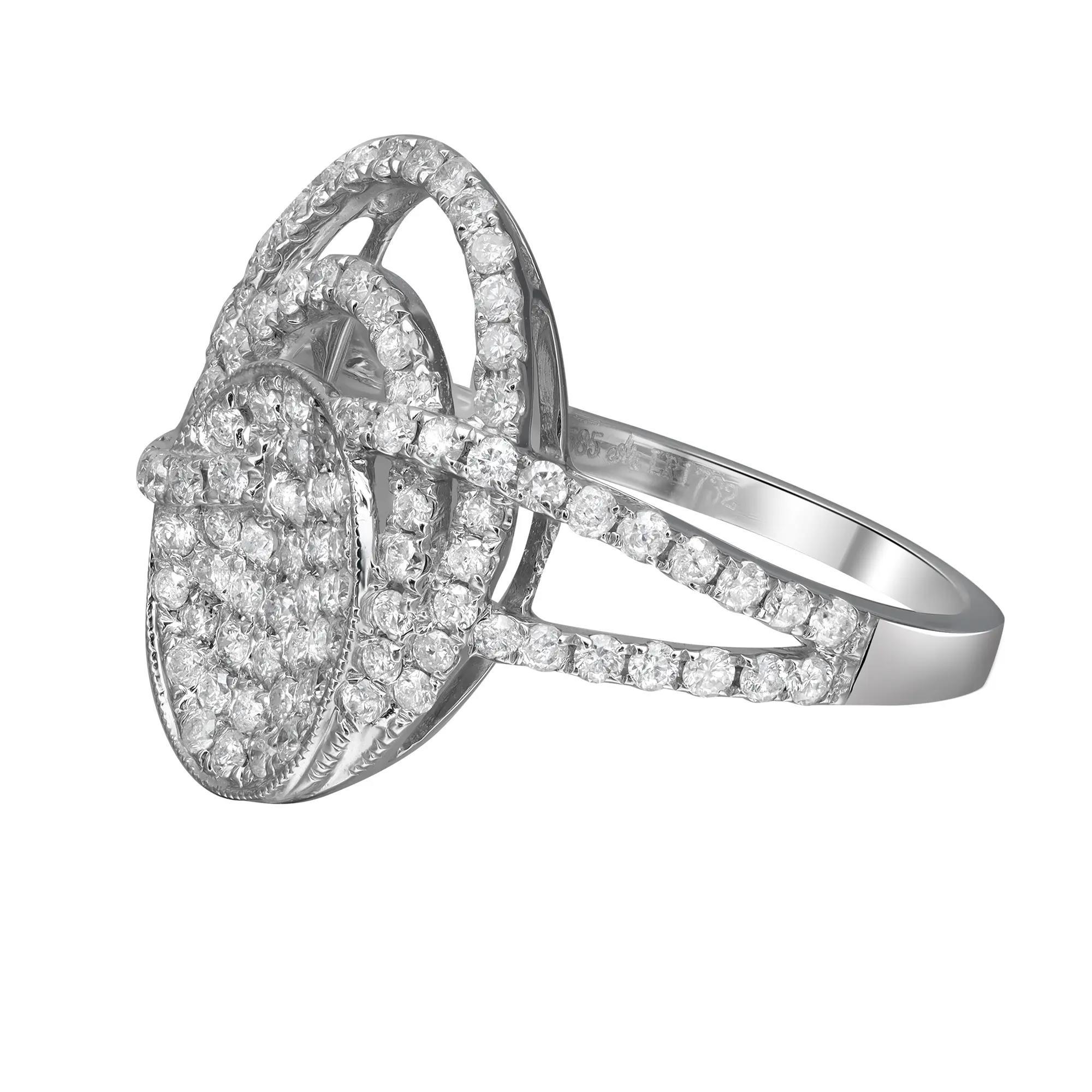 Modern 1.03cttw Pave Set Round Diamond Ladies Cocktail Ring 14k White Gold For Sale