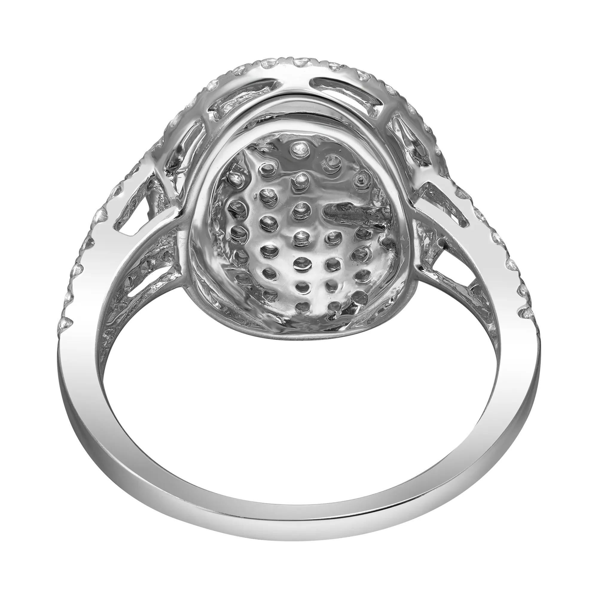 Round Cut 1.03cttw Pave Set Round Diamond Ladies Cocktail Ring 14k White Gold For Sale