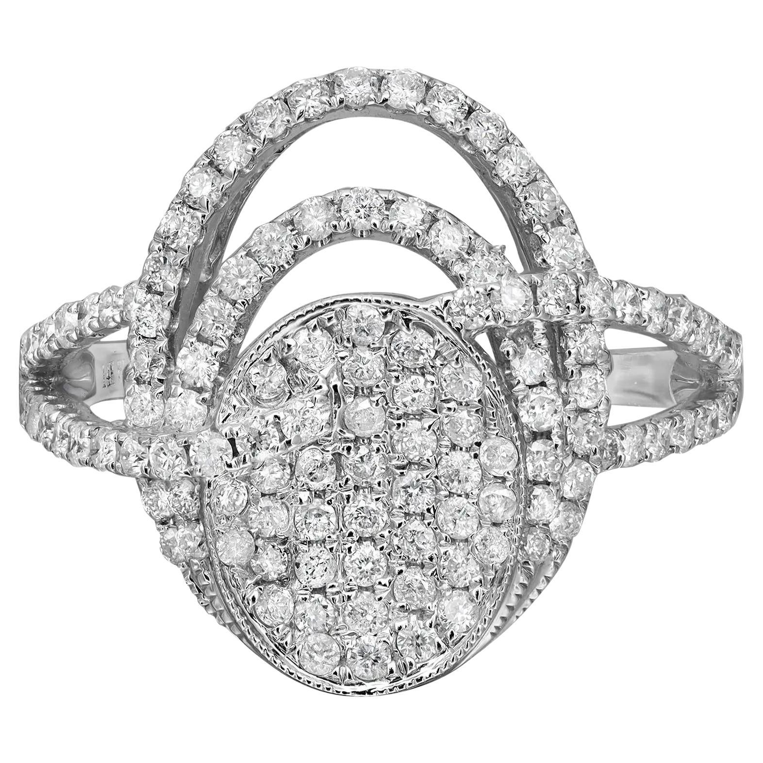 1.03cttw Pave Set Round Diamond Ladies Cocktail Ring 14k White Gold For Sale