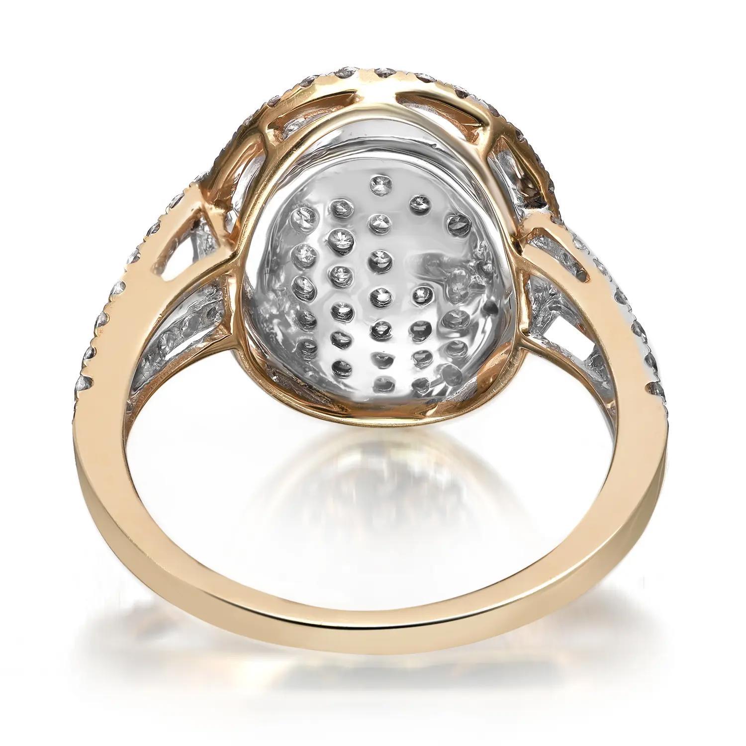 Modern 1.03cttw Pave Set Round Diamond Ladies Cocktail Ring 14k Yellow Gold For Sale