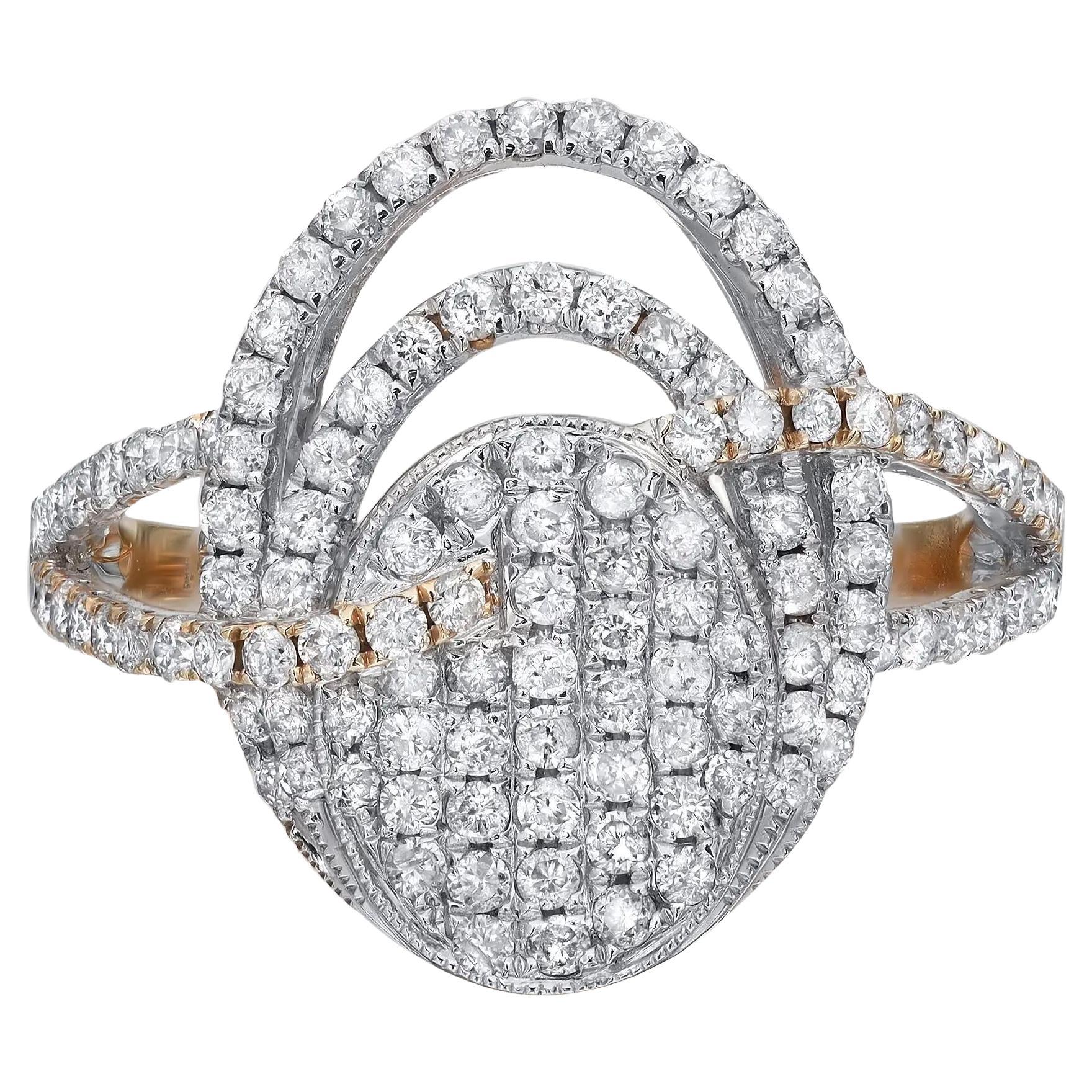 1.03cttw Pave Set Round Diamond Ladies Cocktail Ring 14k Yellow Gold For Sale