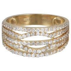 Bague à anneau en or jaune 14 carats avec diamants taille ronde sertis en griffe de 1,03 carat, taille 7,5