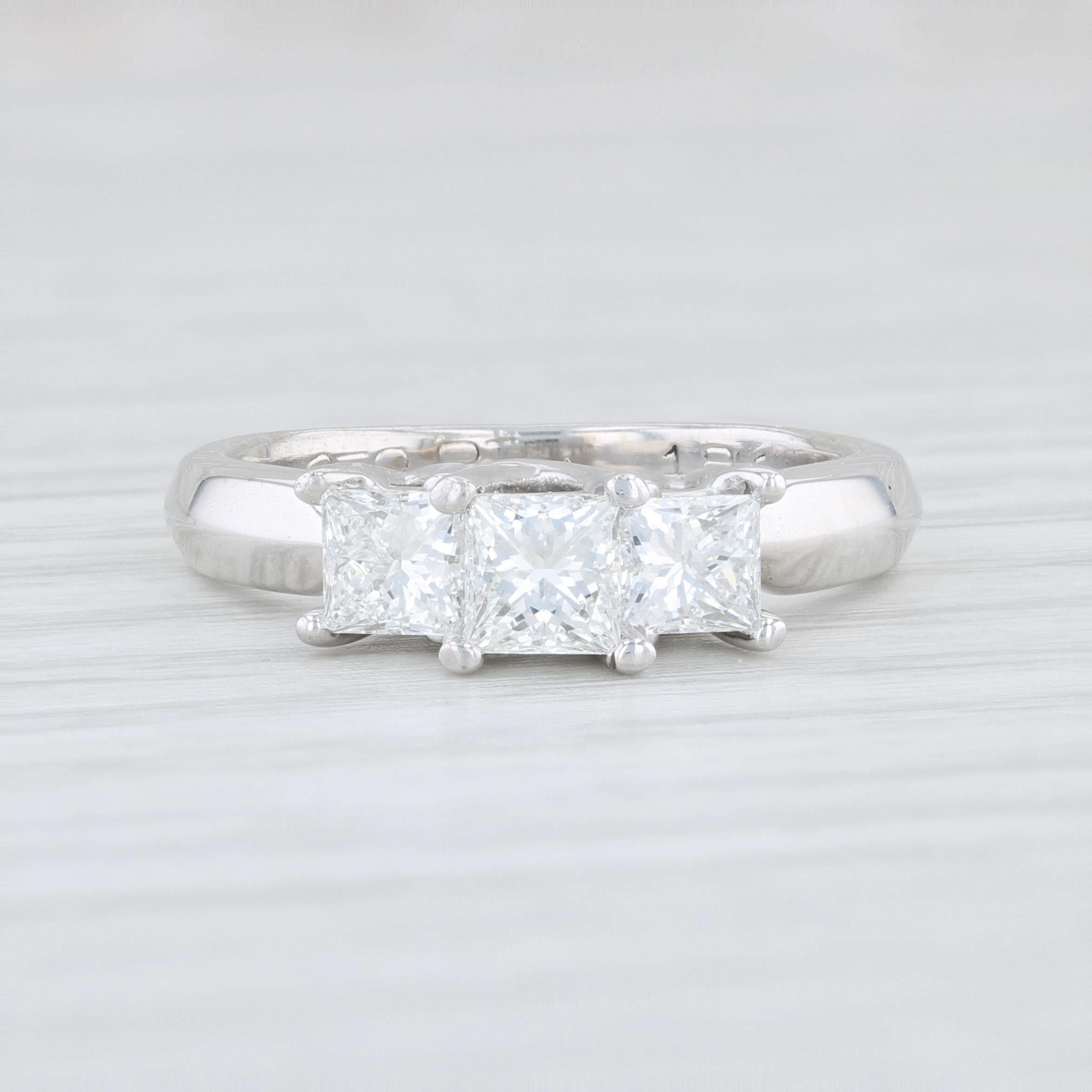 Princess Cut 1.03ctw 3-Stone Princess Diamond Engagement Ring 18k White Gold Platinum 5.75 For Sale